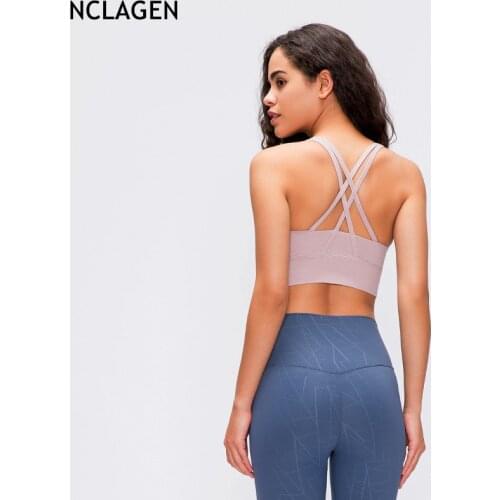 NCLAGEN Sports Bra High Support Fitness Underwear Women Cross Back Sexy Gym Breathable Workout Running Push-up Yoga Crop Top
