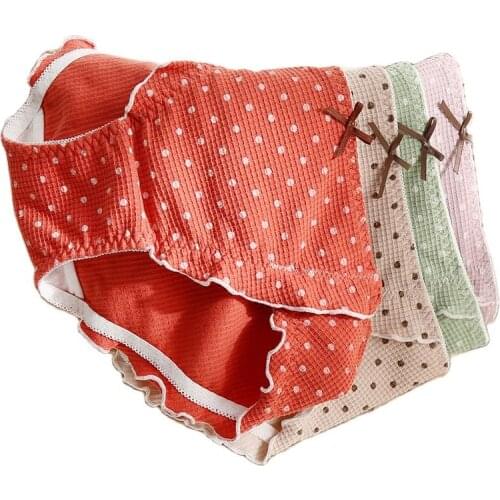Plus Size Womens Cotton Briefs New Bow Ruffles Dots Cute Cotton Panties breathable Ruffle Female Underwear lady Panties 100KG