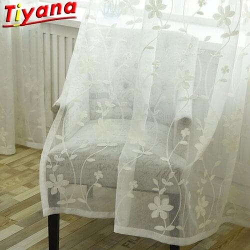 Flower Embroidery Tulle Curtains for Living Room Dandelion Rural White Tulle Window Screening Items Window Drapes X-ZH013#30