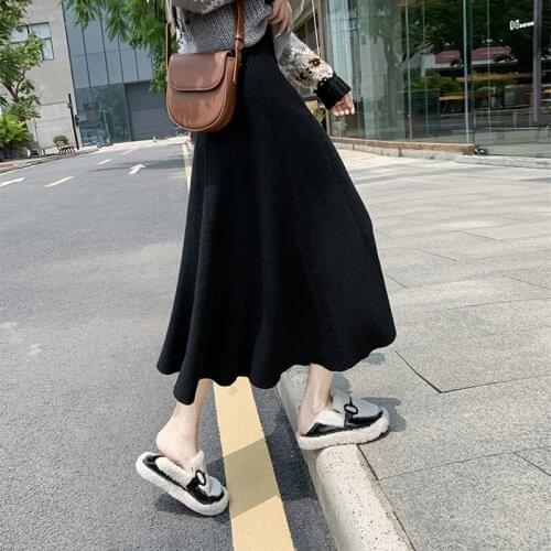 Womens Vintage Clothes Long Skirts Black Harajuku High Waist Streetwear 2021 fall winter Fashion Elastic Preppy Style Midi Skirt
