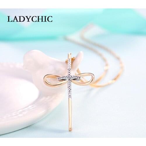 LADYCHIC Classic Gold Color Cross Necklace for Women Men Gifts High Quality Christian Jesus Crystal Fashion Pendant Necklaces
