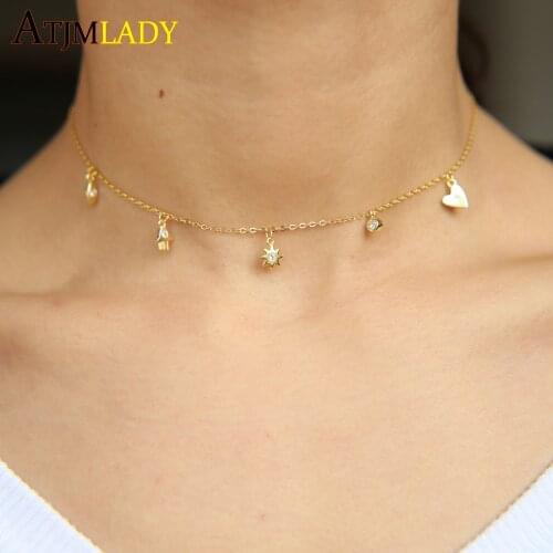 New 925 Sterling Silver design fashion elegant girl women 35+10 extend chain Sun heart cz charm statement chain necklace jewelry