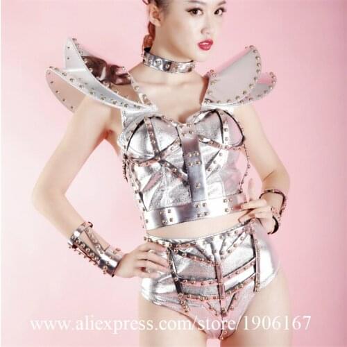 Sexy Lady Bar Nightclub Silver Evening Party Dress Singer Dj Dance Moder Ballroom Costume Performance Stage DS Suit Outfit