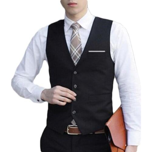 Business Men Vests 4 Buttons V-Neck Sleeveless Waistcoat Fashion Working Wedding Vest куртка мужская весна 2021