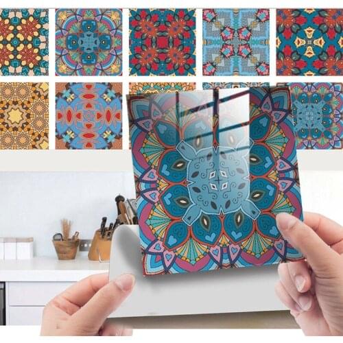 10pcs/set of Color Pattern Waterproof Wall Stickers Living Room Kitchen Bathroom Furniture Decoration DIY Retro Tile Stickers