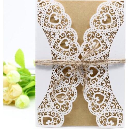 100pcs Laser Cut White Elegant Pattern Paper Cards Vintage Wedding Invitations Card Kit Blank Inner Page Invitation