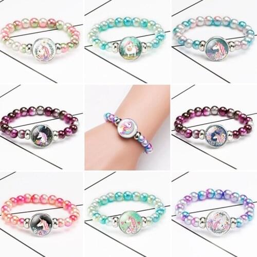 18mm Unicorn Beads Bracelets Snap Holder Buttons Dome Cabochon Unicorn Charms Bracelet Trendy Jewelry Girls Women Unisex Gift