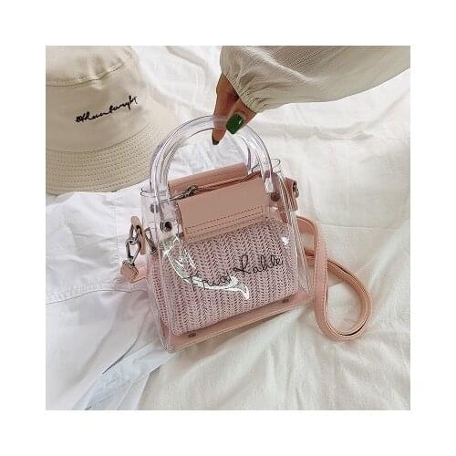 2020 new women pvc transparent crystal bag woven beach bags crossbody shoulder mini bag les sacs des femmes bolso mujer