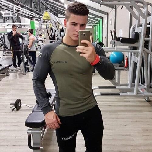 2021 Gym Mens Long Sleeve Shirt Cotton Sports T-shirt Mens Short Sleeve Running Shirt Mens Workout Training Tee Fitness Top S