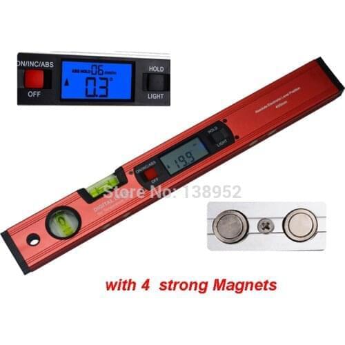 400mm 16inch Red Digital Angle Finder Level 360 Degree Range Spirit Level Upright Inclinometer with Magnets Protractor Ruler