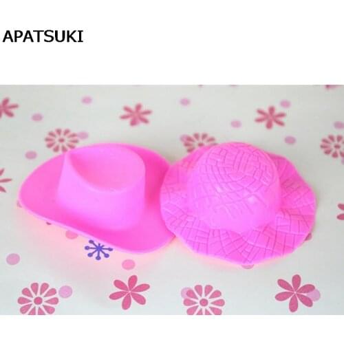5pcs/lot Doll Accessories Plastic Pink Hat Headwear Hairwear For Barbie Dolls For 1/6 BJD Doll House
