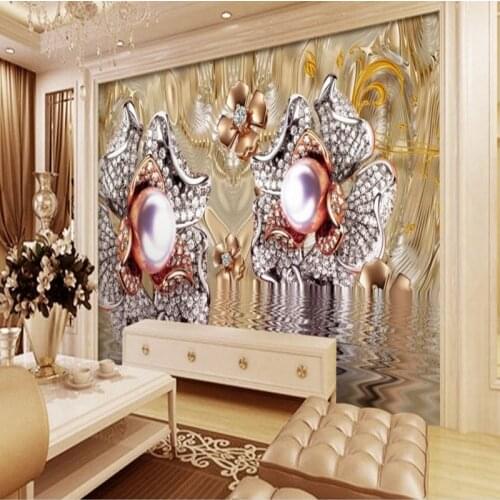 Beibehang Large custom wallpaper 3D stereoscopic luxury jewelry in the water reflection background wall TV wall decoration