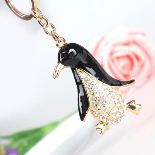 Lovely Black Penguin Cute Crystal Charm Purse Handbag Car Key Keyring Keychain Party Wedding Birthday Gift