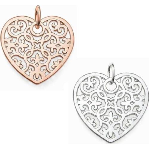 Heart Flower Pendants 925 Sterling Silver Rose Gold for Necklace Women Men Romantic Thoma Style Jewelry DIY Accessories Findings