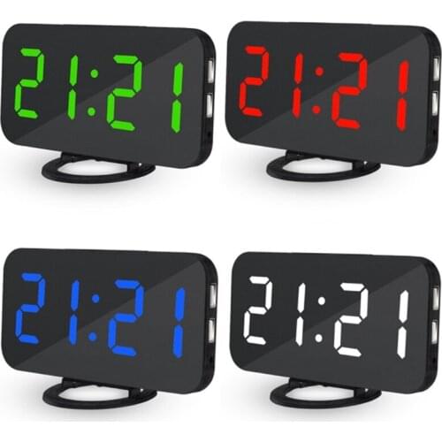 Digital Alarm Clock,LED Display With USB Charger Port,Auto Dimmer Mode Snooze Function,Modern Mirror Desk Clock For Home