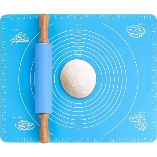 Wooden Rolling Pin Silicone Rolling Pin Dough Roller Pastry Fondant Roller Pin Silicone Rolling Mat Cake Cookie Baking Tools