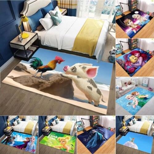 Disney Moana Rug Frozen Elsa Anna Floor Mat Carpet Crystal Velvet Baby Crawling Mat Comfort Living Room Bedroom Bathroom Decor
