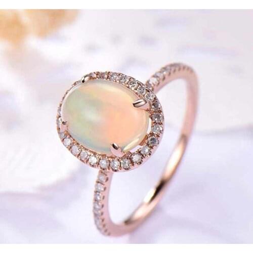 Huitan Simulated Opal Engagement Ring For Women With Micro Paved Rose Gold Color Oval Opal Stone Rings For Female Wholesale Ring