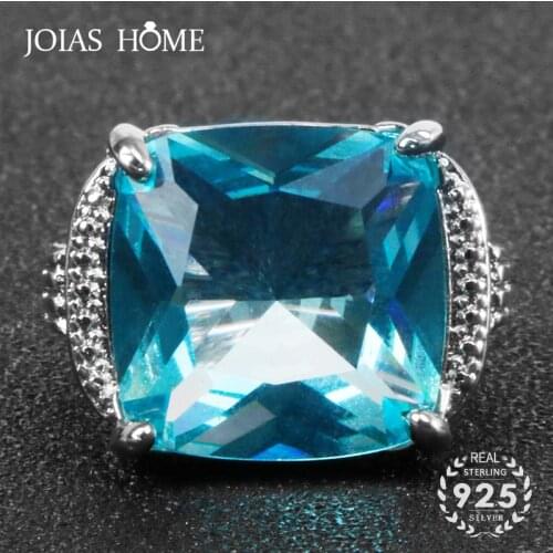 Joiashome Classic 925 Sterling Silver Ring For Women With Rectangle Shaped Sapphire Gemstone Wedding Engagement Gift