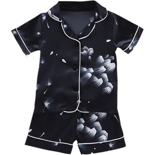 Baby Babys Boys Girls Splice Print Print Outfits Set Short Sleeve Blouse Tops+Shorts Sleepwear Pajamas