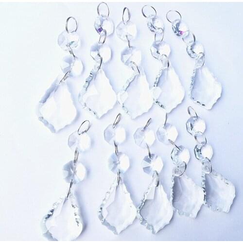 50pcs Beautiful K9 Crystal Chandelier Crystal Parts (14mm Crysal Octagon Beads With 38mm Maple Leaf By Stainless Steal Rings)