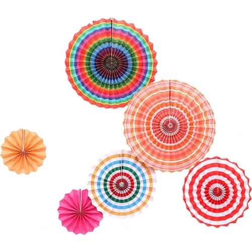 60%HOT6 Pcs Paper Fans Lightweight Round Flower Shape Paper Non-fading Flower Fans for Home