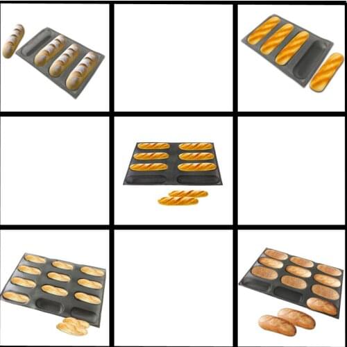Meibum Glass Fiber Silicone Oval Bread Mold Various Baguette Long Loaf Eclair Hot Dog Black Porous Mould Non Stick Baking Tools