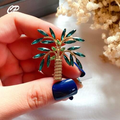 Lovely Badge Plant Potted Collar Brooch Pins Crystal Coconut Tree Leaves Clothing Cartoon Brooches Badge Gift