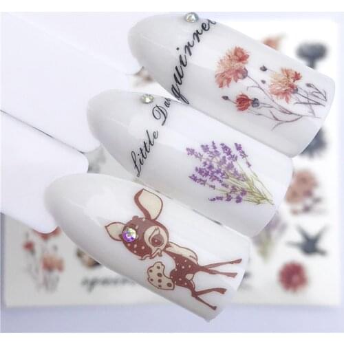 Fashion Stickers for Nails DIY Flower Squirrel Deer Water Sliders Manicure Decor Watercolor Nail Decal Stickers Accessoires