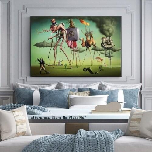 The American Dream By Salvador Dali Wall Art Canvas Paintings Famous Artwork Reproductions Pictures for Living Room Decor