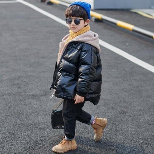 New Winter Boys Cotton Jacket Thick Waterproof Fabric New Down Cotton Coat Fake Two Boys Fashion Zipper Hooded Warm Cotton Coat