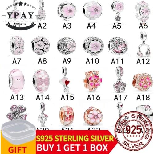 New 925 Sterling Silver 3 Lives Peach Blossom Pink Zirconia Beads Fit Original Charms Pandora Bracelet Bead Jewelry Making