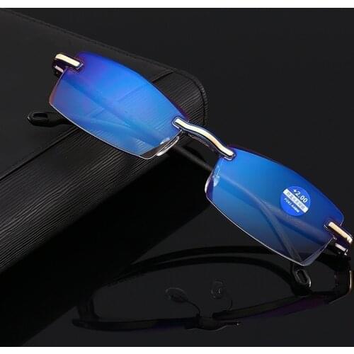 Frameless Square Reading Glasses for Men Womens Anti Blue Light Computer Eyeglasses Far Sight Presbyopia Reader Glasses Women
