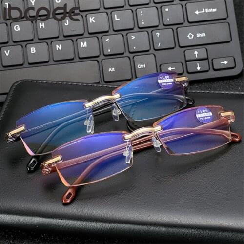 Iboode Men Women Reading Glasses Rimless Anti Blue Light Presbyopia Eyeglasses Frameless Hyperopia Eyewear 1.0 1.5 2.0 3.5 4.0