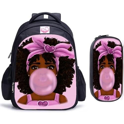 16 Inch Afro Lady Girl Brown Women Beauty Princess Children School Bags Orthopedic Backpack School Mochila Infantil Catoon Bag