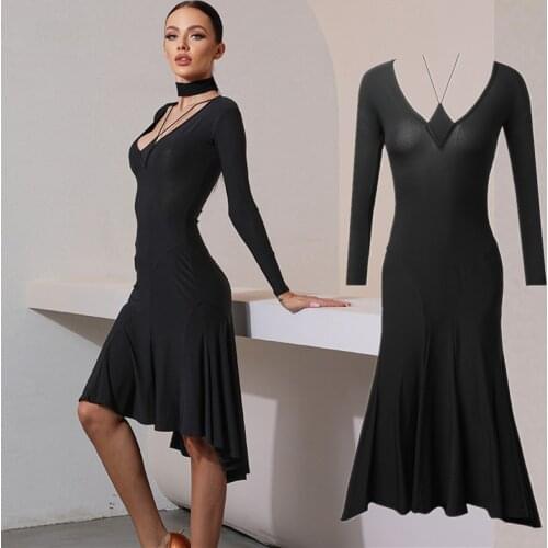 Sexy Latin Dance Dress Long Sleeve Dress Female Ballroom Dancing Competition Costumes Samba Tango Chacha Latin Dancewear
