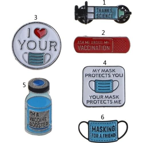 Vaccinated Pin Buttons Badge Metal Lapel Pins Medicine Enamel Pins Syringe Injector Stethoscope Brooch Jewelry Gifts X4YA