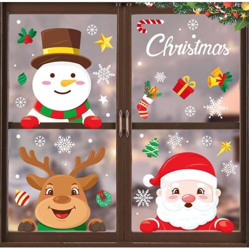 Christmas Window Decal Santa Claus Snowflake Stickers Winter Wall Decals for Kids Rooms New Year Christmas Window Decorations