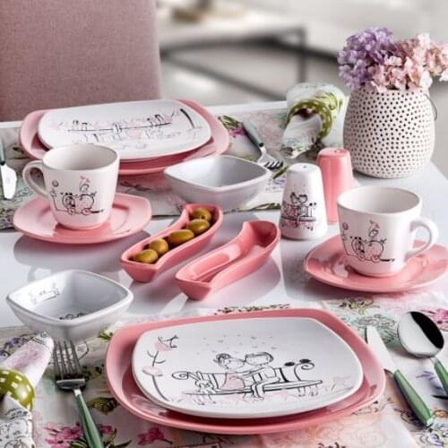 Pink Sweet Dream Breakfast Set 14 Piece 2 Person Dıshes For Serving Stamping Plates