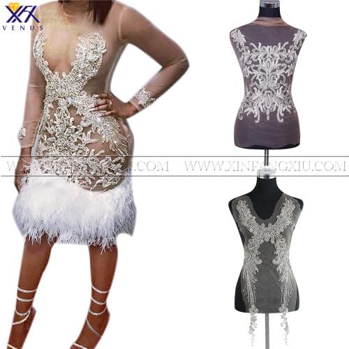 XINFANGXIU Handmade Applique Crystal Beads Patches Large Rhinestone Appliques Embroidery Sequin Patches For Dress Garments