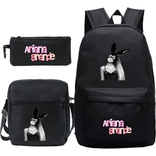 3Pcs Set Ariana Grande Backpack Men Women Canvas Knapsack Book Bags Teens Back to School Shoulder Bag Girls Boys