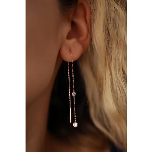 Nineveh Silver Double Zircon Cubic Zirconia Dangle Model Rose Plated Silver Italian Earrings