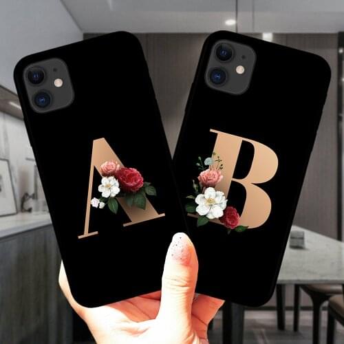 Flower 26 English Name Letters Custom Initial Case For Coque iPhone 11 Pro Max X XS Max XR 8 7 Plus 6 6S Silicone Phone Cover