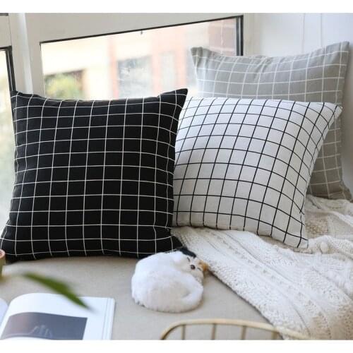 Nordic pillow cushion modern simple black and white gray geometric lattice pillow cover living room sofa pillow without core