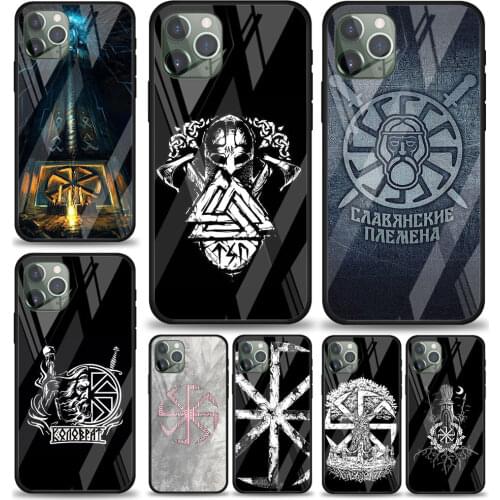 Slavic Viking symbol Kolovrat for Apple iPhone 12 Pro Max Mini 11 Pro XS Max X XR 6S 6 7 8 Plus Luxury Tempered Glass Phone Case