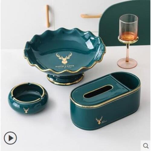 Nordic fashion modern ceramic fruit plate and tissue box, office home restaurant bar KTV desktop decoration crafts
