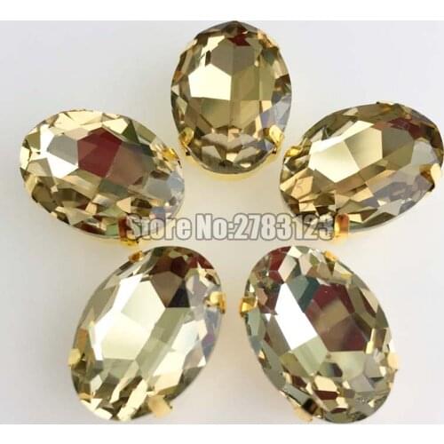 Golden base light coffee oval shape flatback AAA Glass Crystal sew on loose rhinestones diy/ Clothing decoration SWTJ05