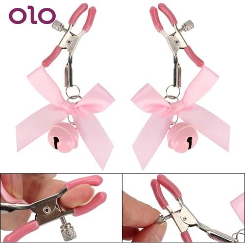 OLO Nipple Stimulator Metal Nipple Clips with Small Bell Adjustable Torture Play Clamps Breast Bondage Sex Toys for Couple