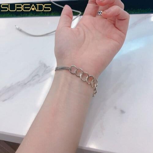 Subeads 925 Sterling Silver Multi-layer Beads Bracelet For Women Fashion Asymmetry Circle Thick Chain Bracelet Fine Jewelry