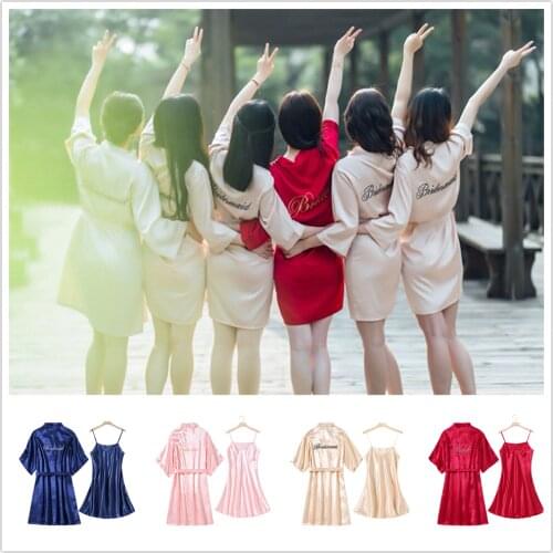 Party Bride Pajama Sets Sleepwear Women Bridesmaid Night Dress Suits Silk Robe